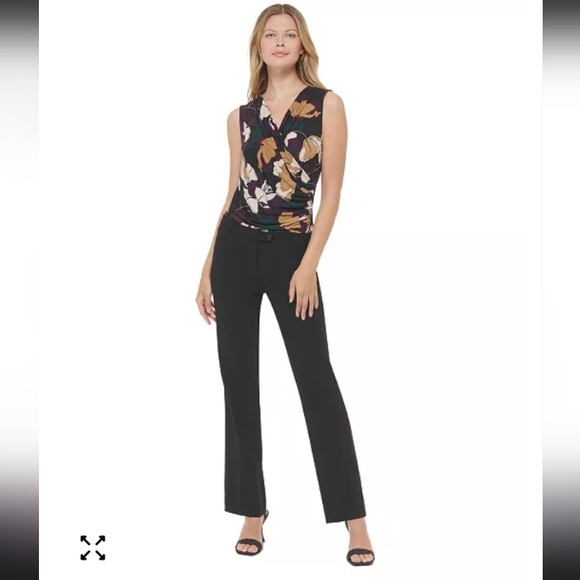 NWT | Calvin Klein | Multicolor Floral V Neck Wrap Blouse | Sleeveless | Size L - Picture 4 of 10